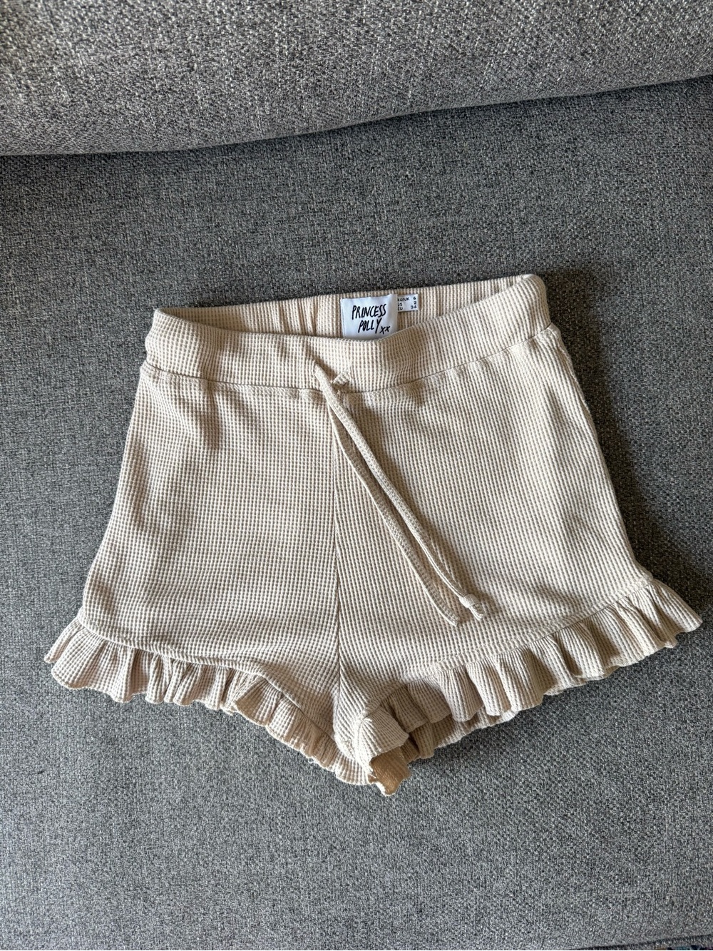 Princess Polly Cream Ruffle Waffle High Waist Shorts
